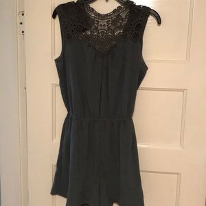 Olive green high neck lace romper